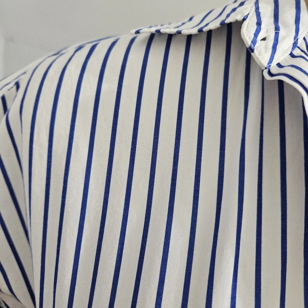 Lauren Ralph Lauren Blue White Stripe Wrap Blouse Short Sleeve XS Summer Resort - Picture 8 of 16